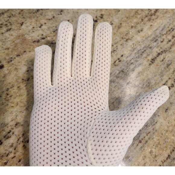Vtg Size S Stretch Nylon Off-White 7.5" Formal Gloves Perforated Stripe Buttons - Picture 15 of 16